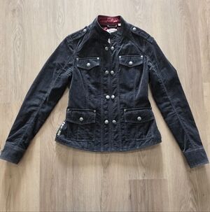 Vtg Y2K Triple Five Soul 555 Herringbone Snap Mock Neck Jacket XS Tailored Punk